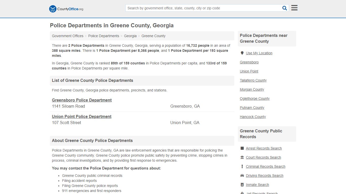 Police Departments - Greene County, GA (Arrest Records & Police Logs)